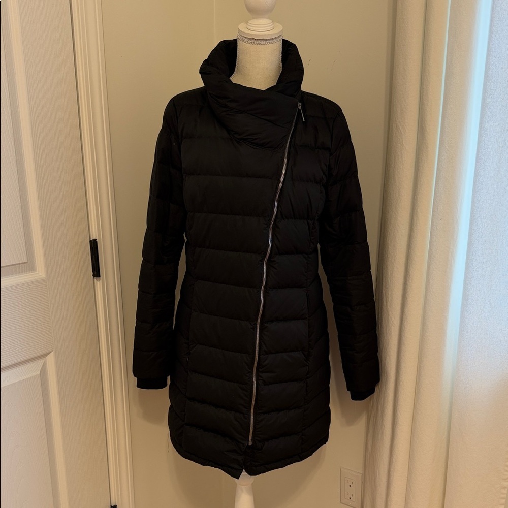 DKNY Asymmetrical Black Puffer lightweight  Coat